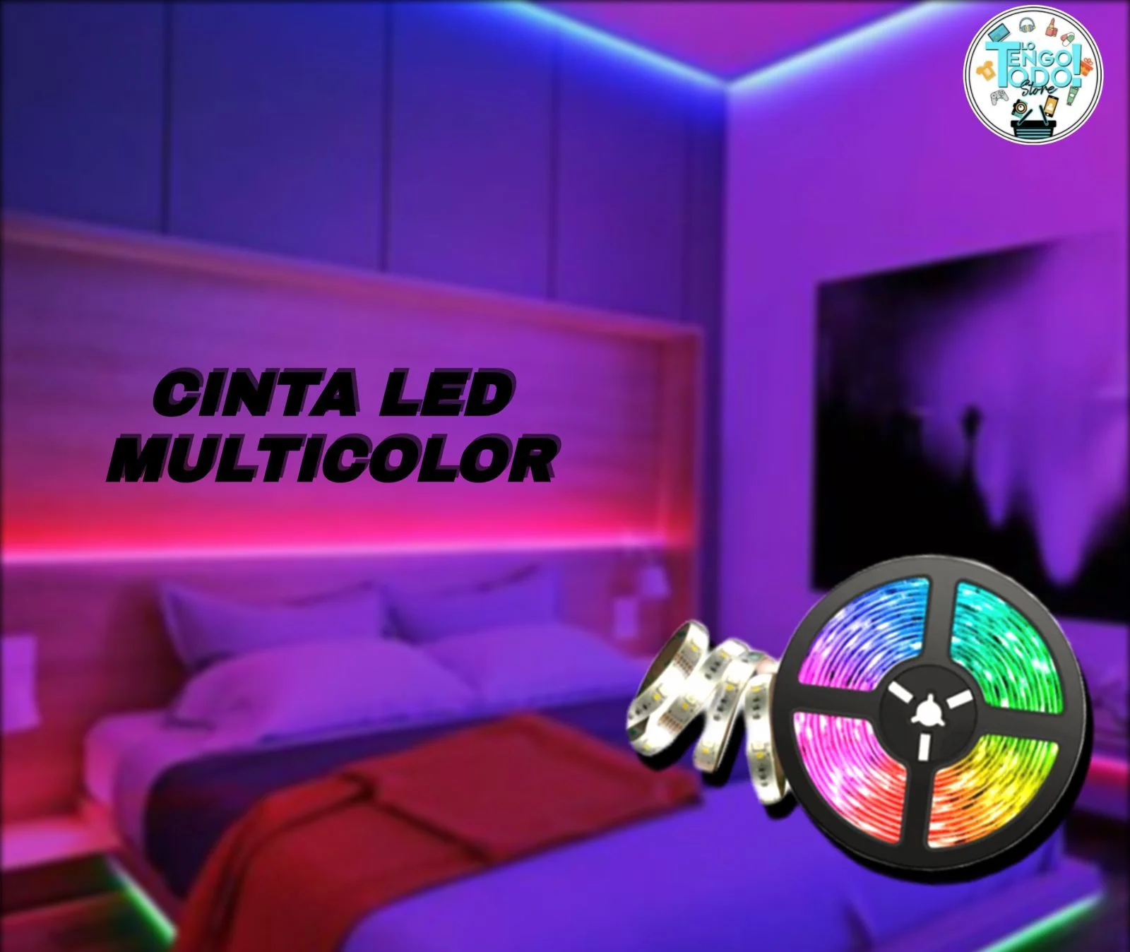 CINTA LED MULTICOLOR CON ADAPTADOR Y CONTROL 16 CL